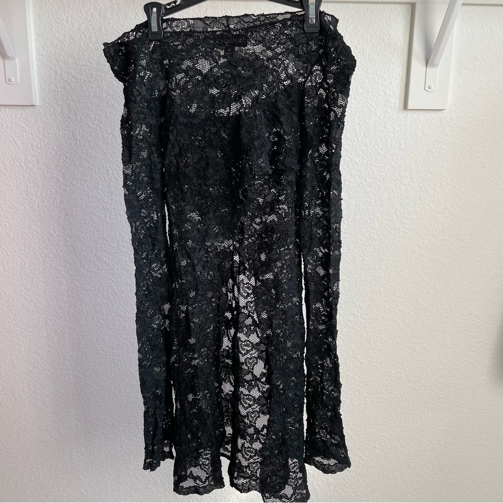 vintage Bebe black lace off the shoulder open long sleeve top